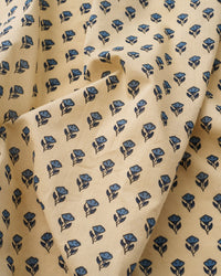Blue and Tan Mini Bloom Block Print Cotton