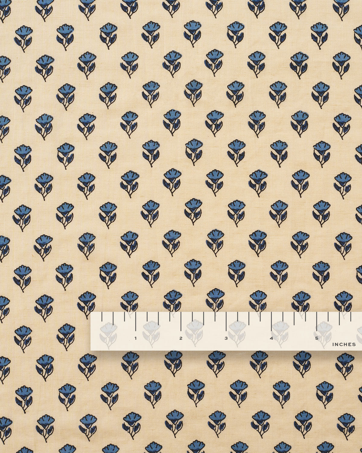 Blue and Tan Mini Bloom Block Print Cotton