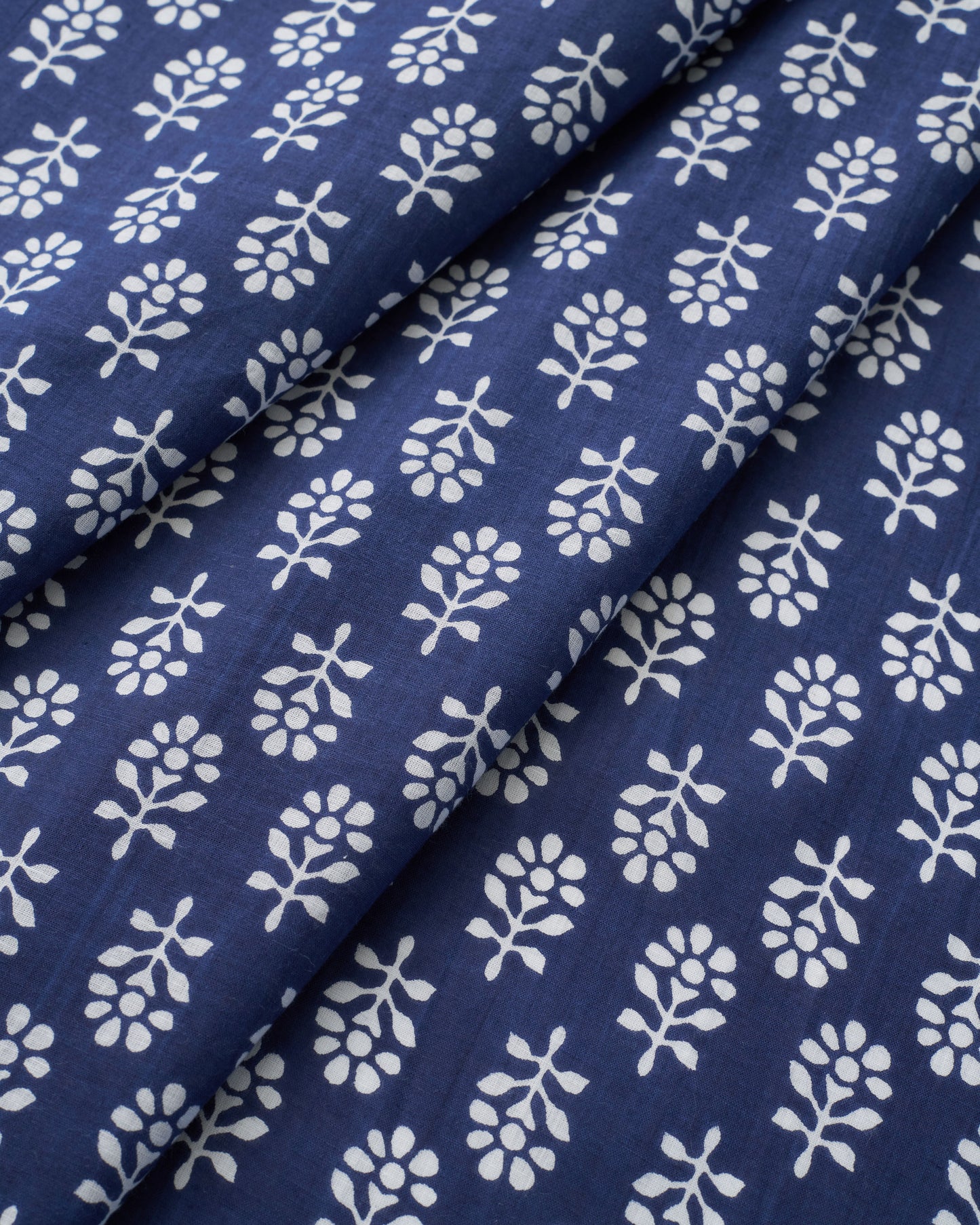 Blue and White Bloom Block Print Cotton