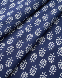 Blue and White Bloom Block Print Cotton
