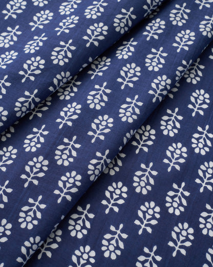 Blue and White Bloom Block Print Cotton