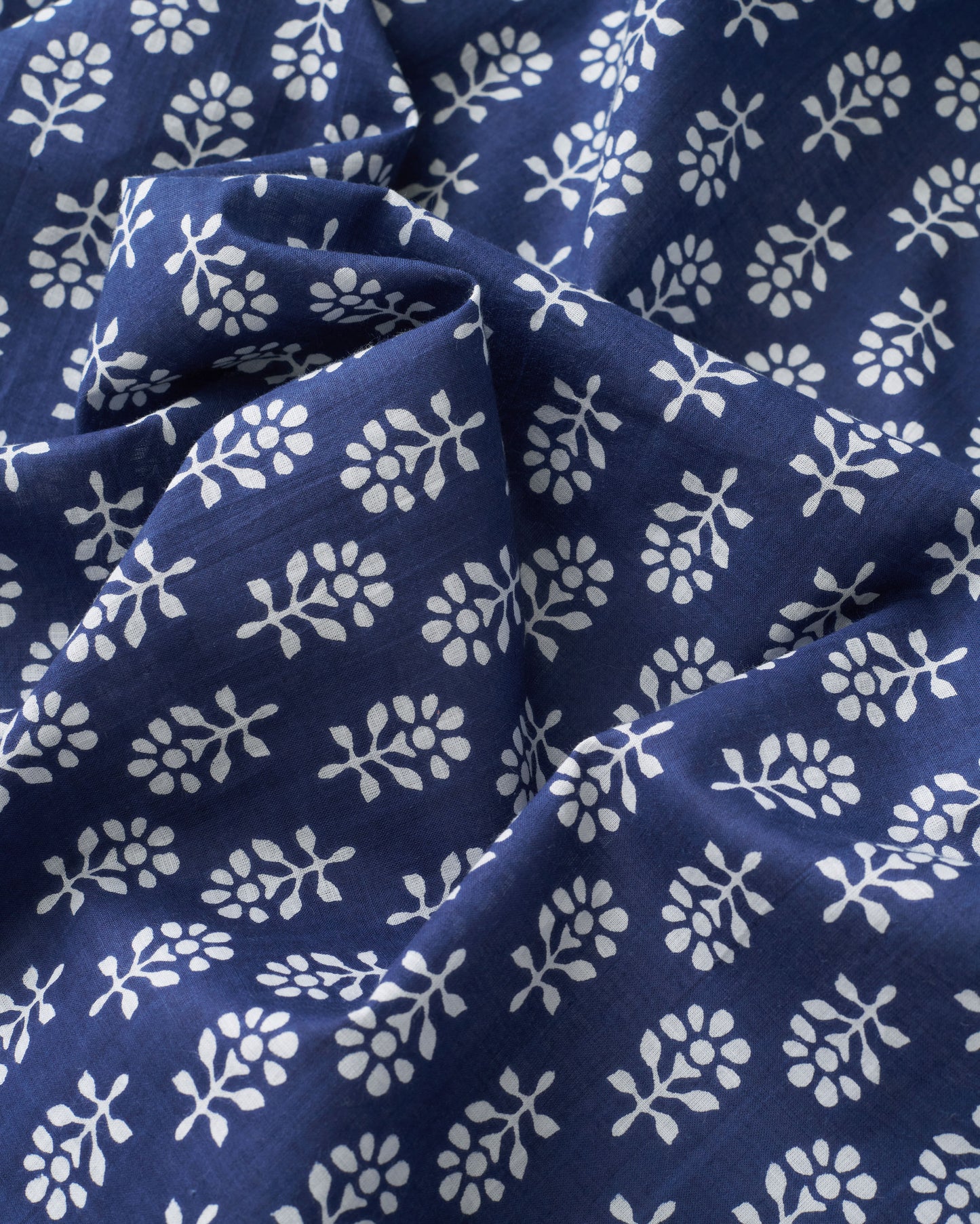 Blue and White Bloom Block Print Cotton