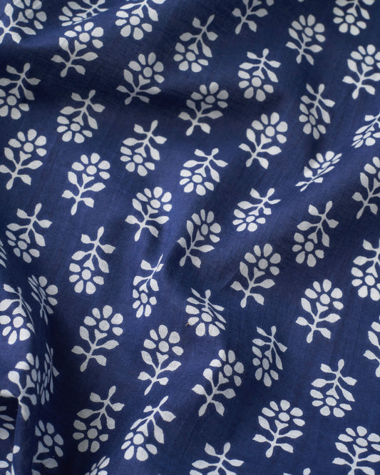 Blue and White Bloom Block Print Cotton