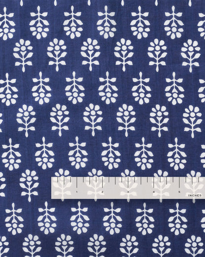 Blue and White Bloom Block Print Cotton