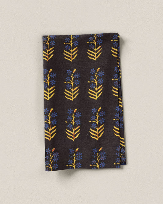 Blue and Black Bloom Block Print Cotton