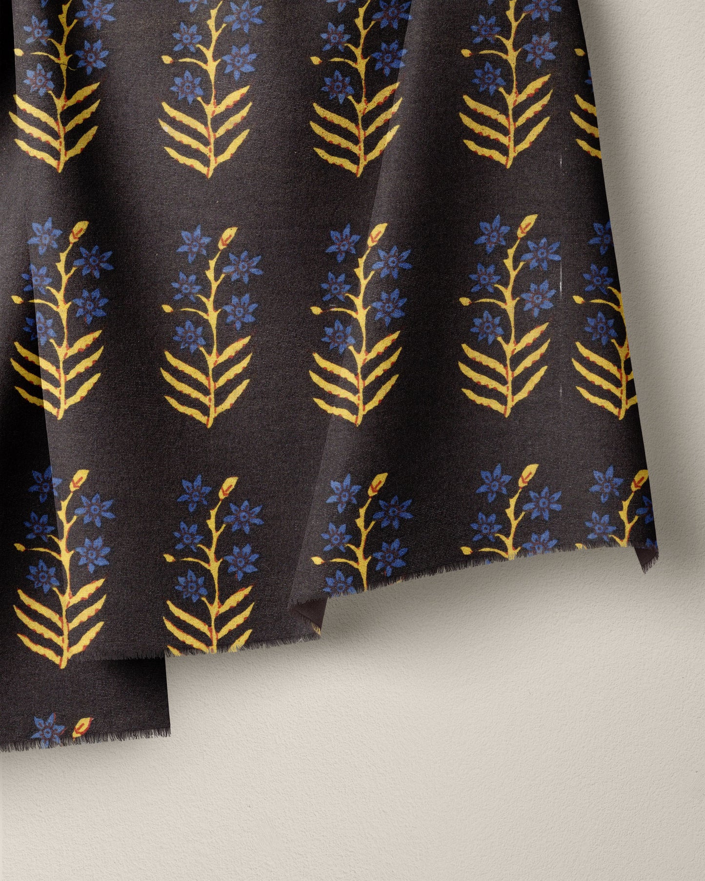 Blue and Black Bloom Block Print Cotton