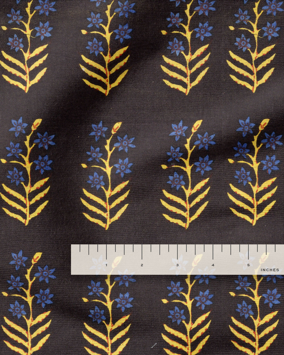 Blue and Black Bloom Block Print Cotton