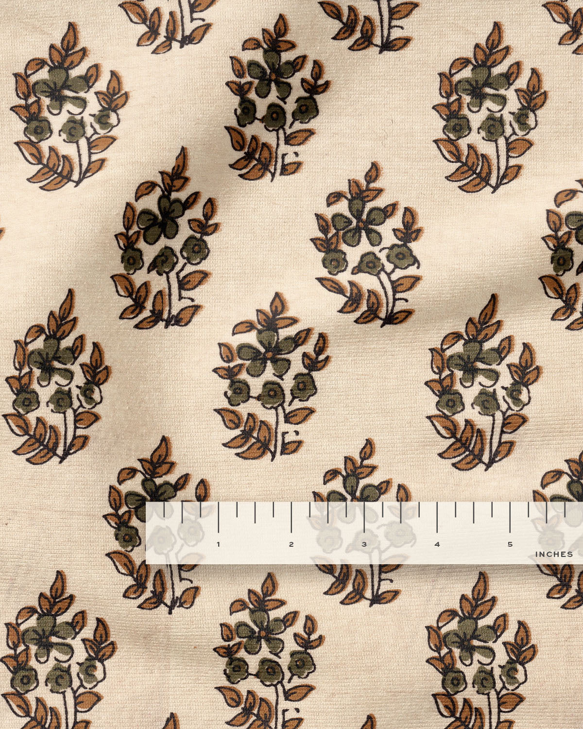 Brass and Tan Bloom Block Print Cotton