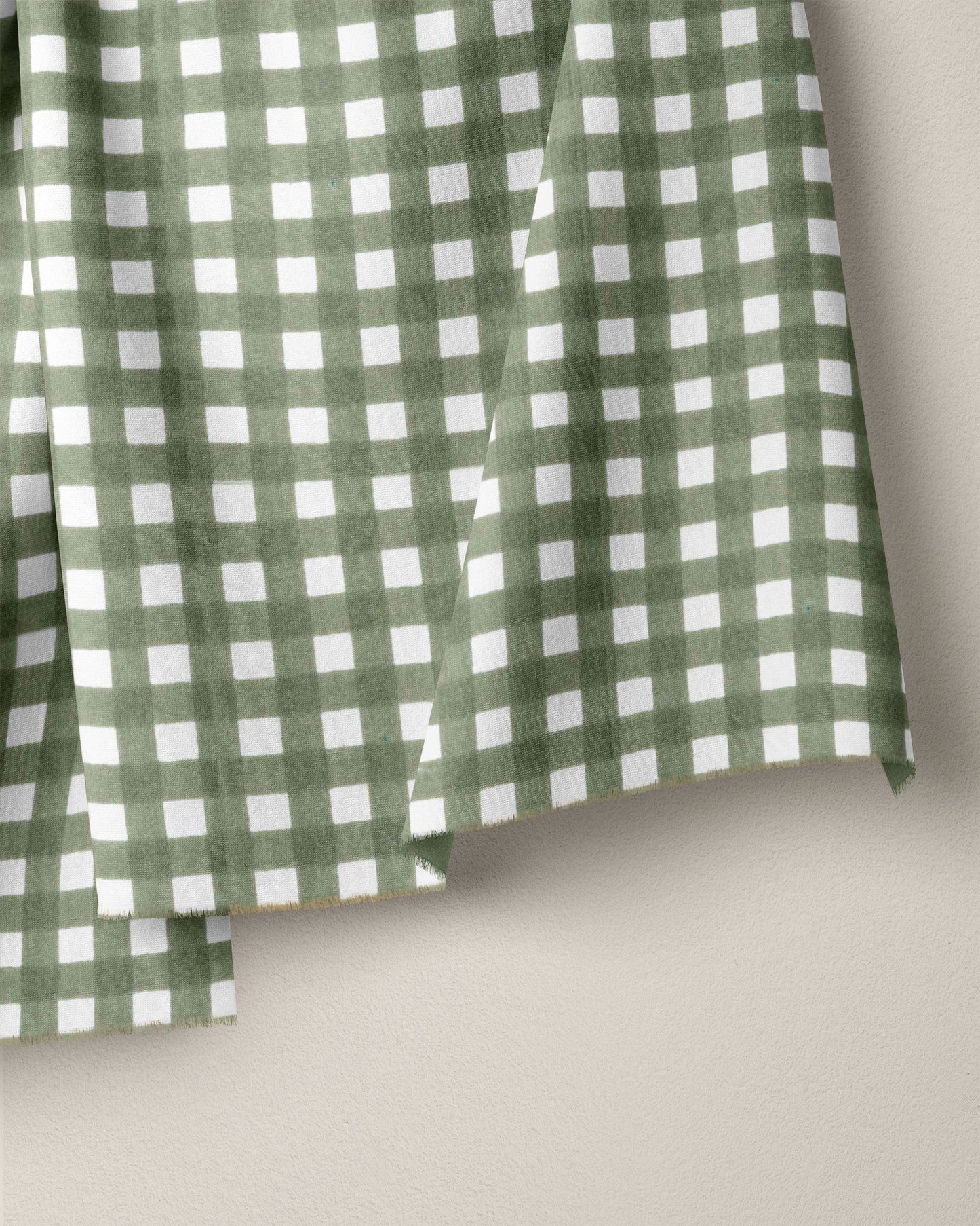 Aloe Green Check Screen Print Cotton