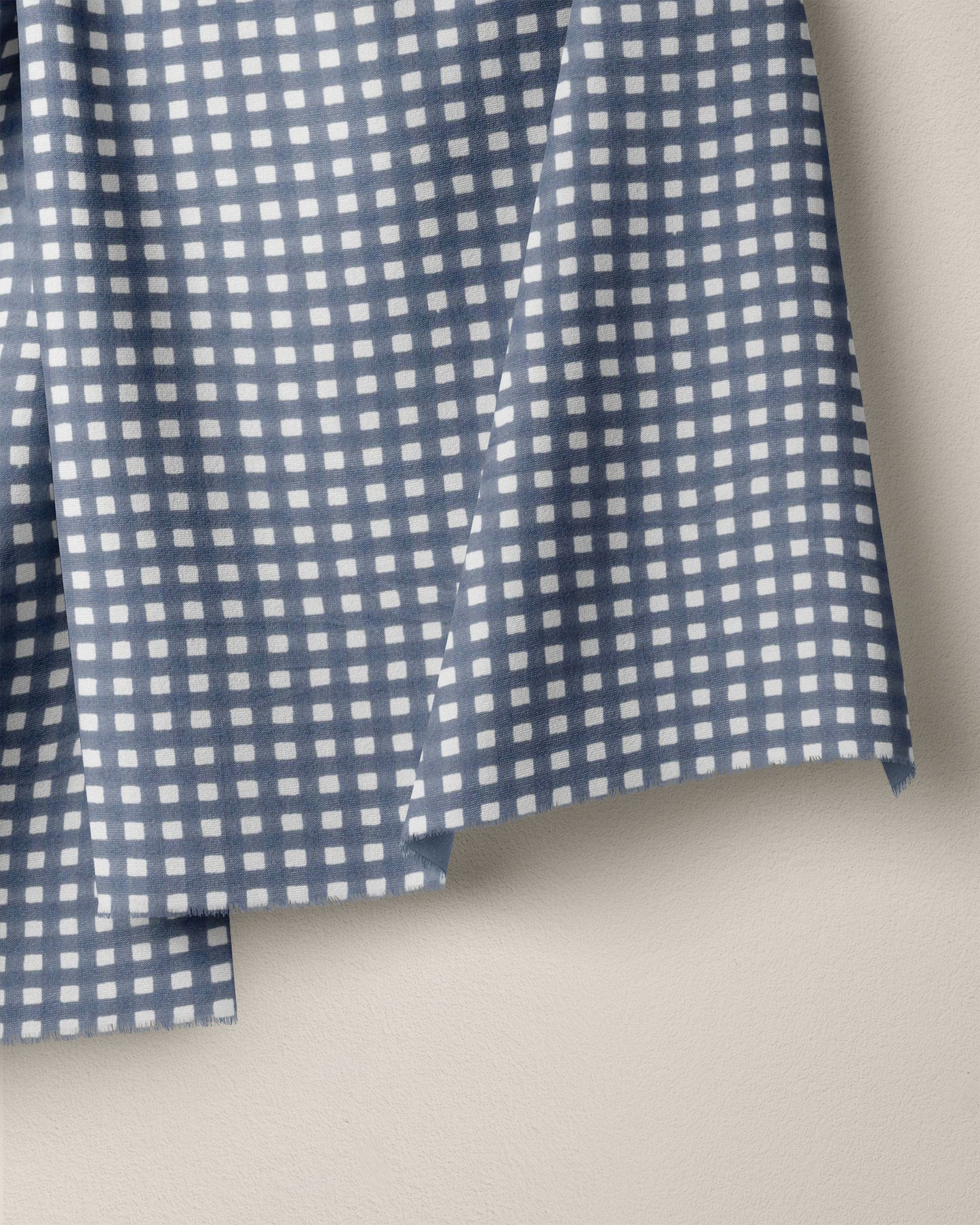 Dusty Blue Small Check Screen Print Cotton