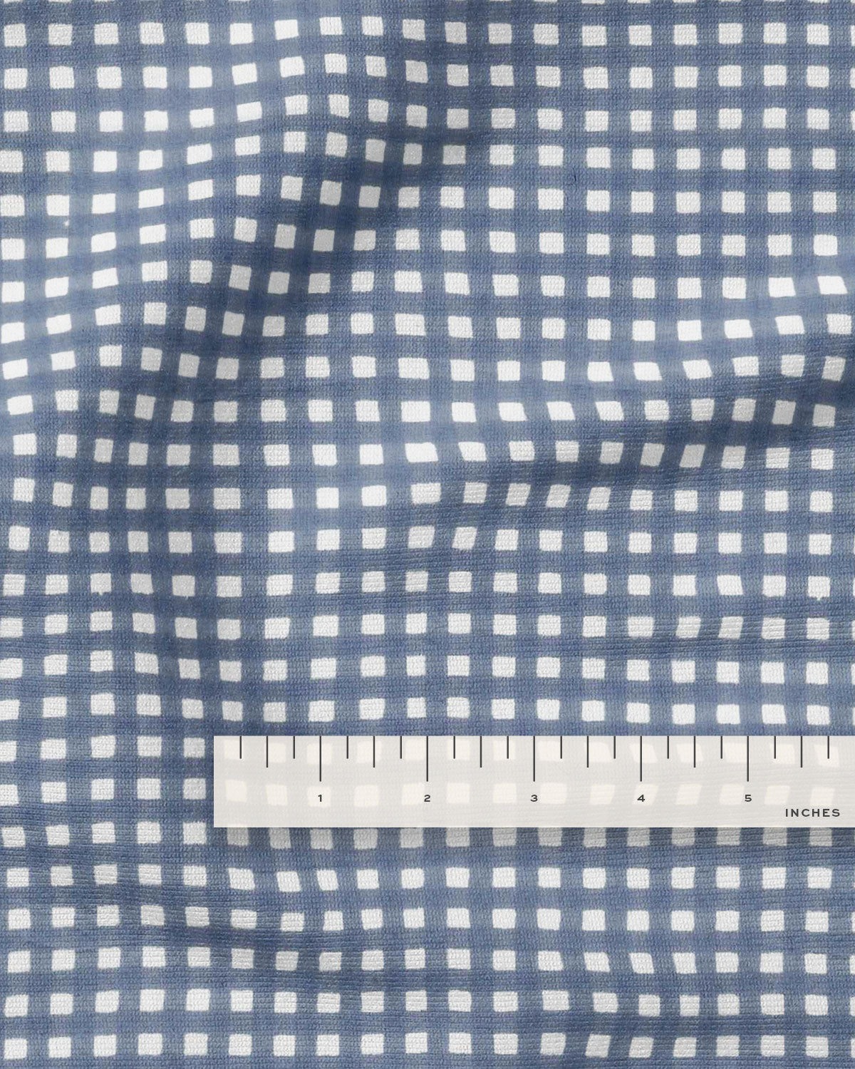 Dusty Blue Small Check Screen Print Cotton