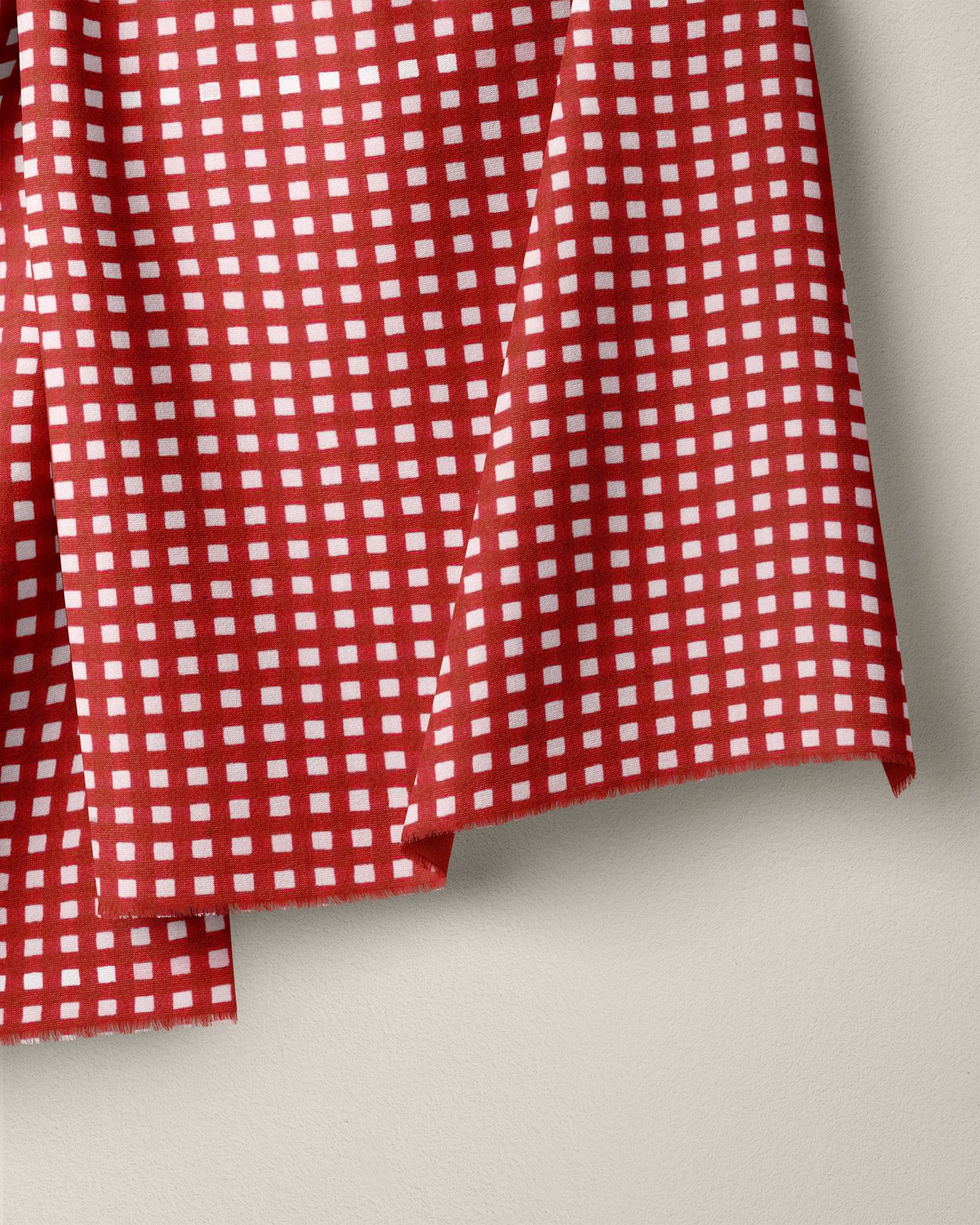 Red Small Check Screen Print Cotton