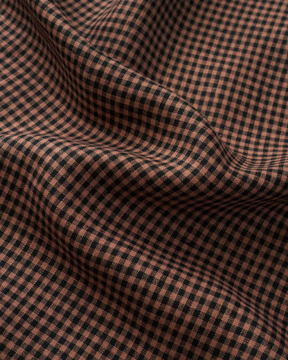 Close-up of small brown and black gingham linen fabric