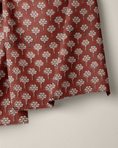 Cranberry Bloom Block Print Cotton