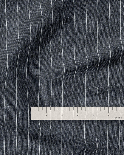 Dark Wash Pinstripe Linen Cotton Denim