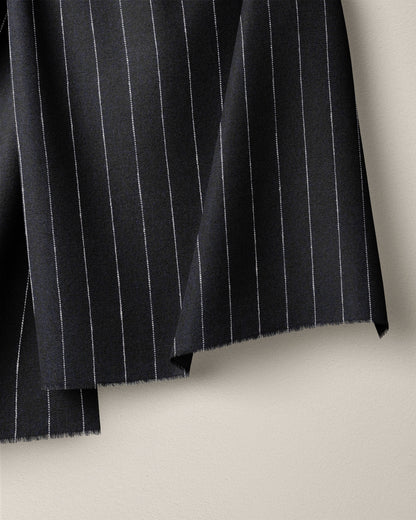 Deep Navy Pinstripe Linen Cotton Denim