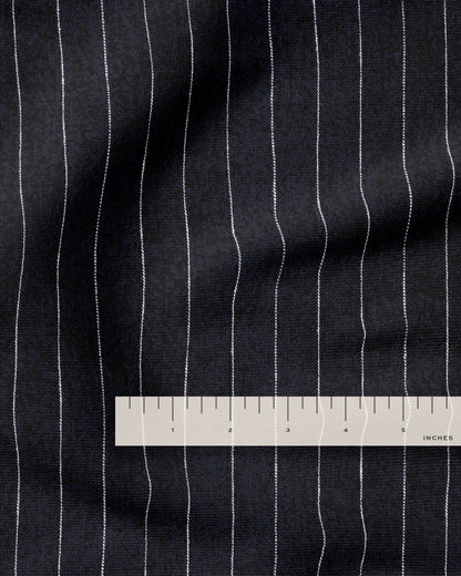 Deep Navy Pinstripe Linen Cotton Denim