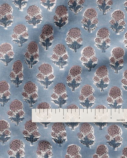 Dusty Iris Bloom Block Print Cotton