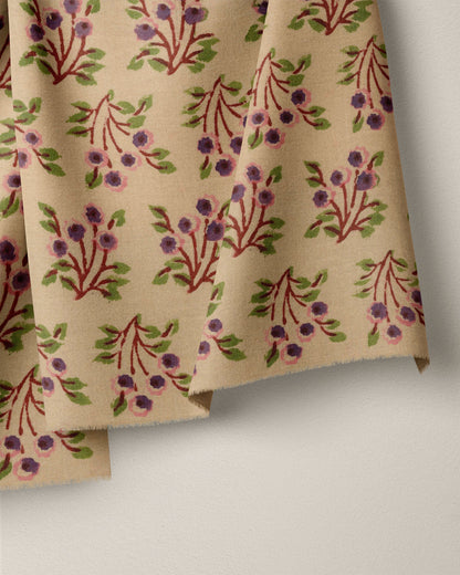 Fig and Tan Bloom Block Print Cotton