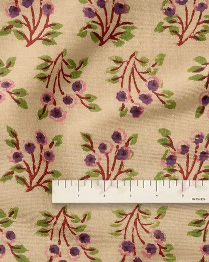 Fig and Tan Bloom Block Print Cotton