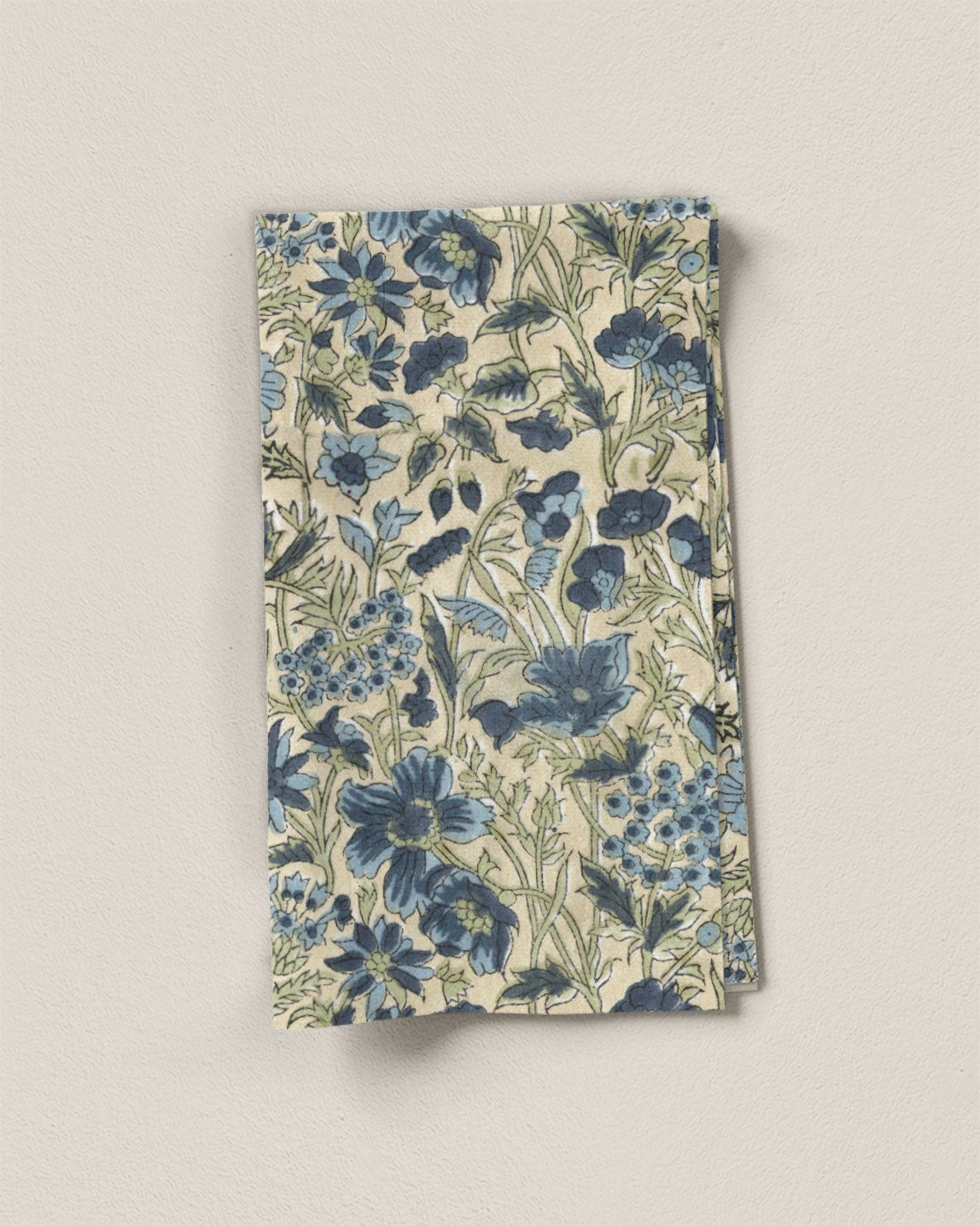 Blue and Green Floral Block Print Cotton