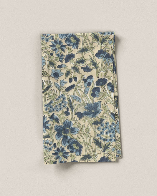 Blue and Green Floral Block Print Cotton