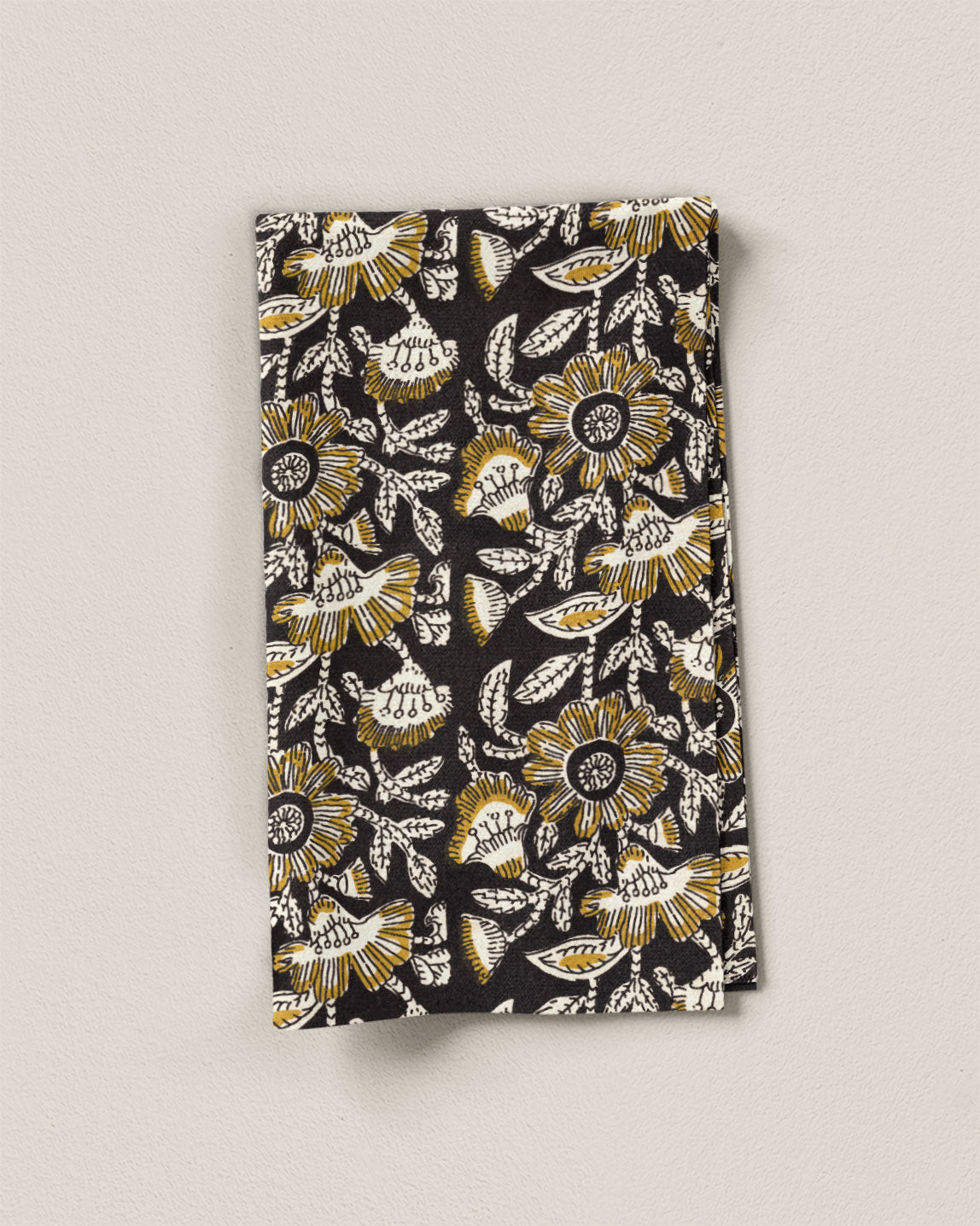 Mustard and Black Floral Block Print Cotton