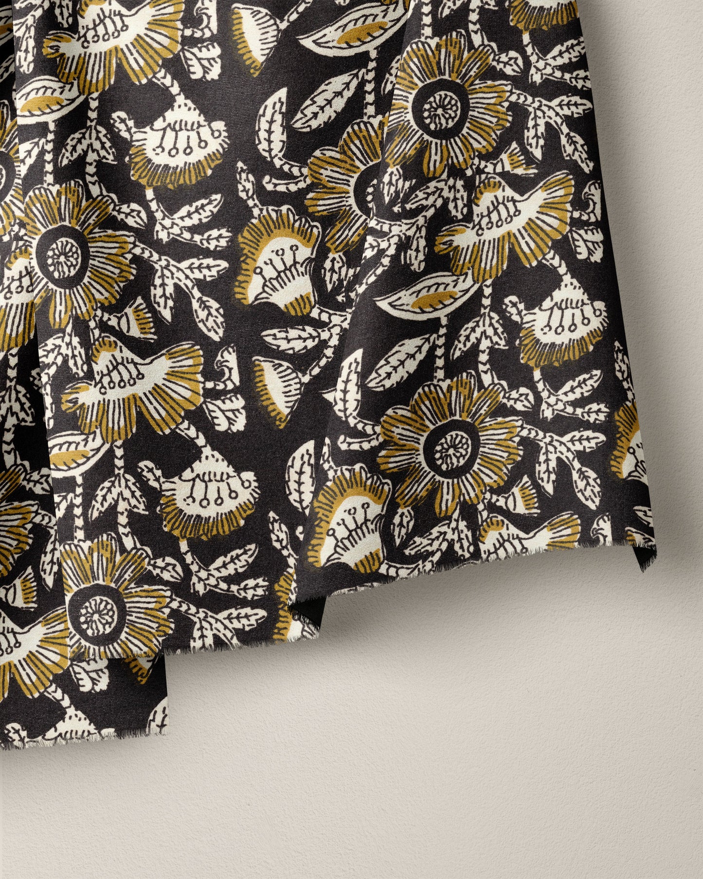 Mustard and Black Floral Block Print Cotton