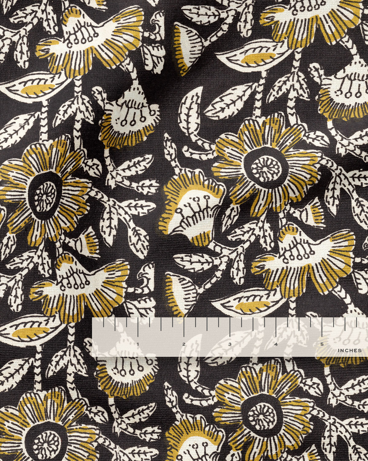 Mustard and Black Floral Block Print Cotton