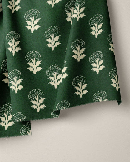 Forest and Ivory Bloom Block Print Cotton