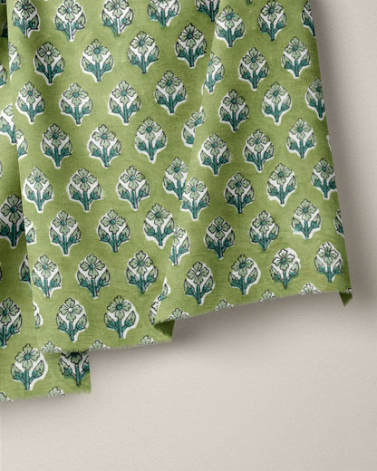 Green Bloom Block Print Cotton