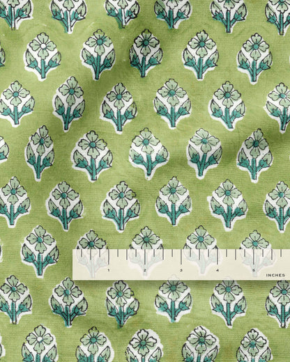 Green Bloom Block Print Cotton