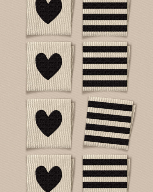 Black Heart and Stripe Square Garment Labels