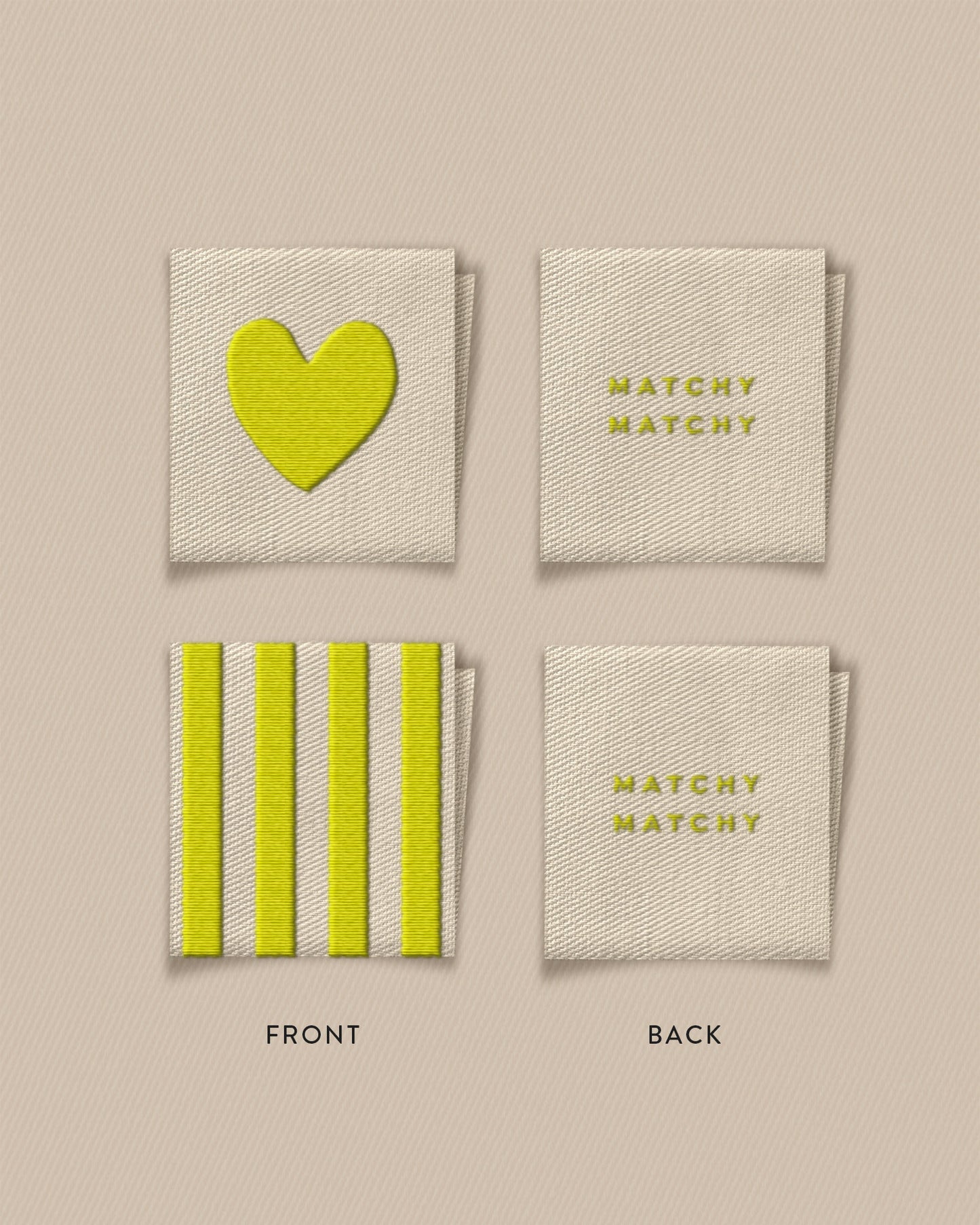 Citron Heart and Stripe Square Garment Labels