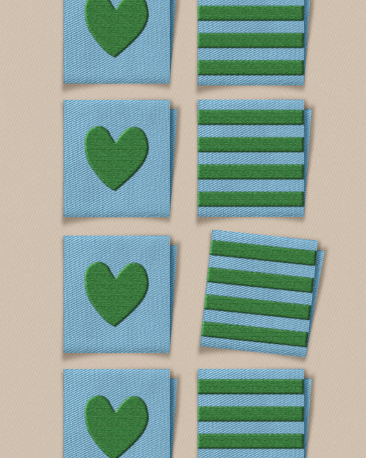 Green Heart and Stripe Square Garment Labels