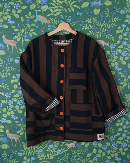 Black and Brown Club Stripe Washed Linen