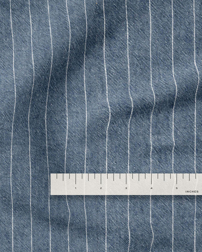 Mid Wash Pinstripe Linen Cotton Denim