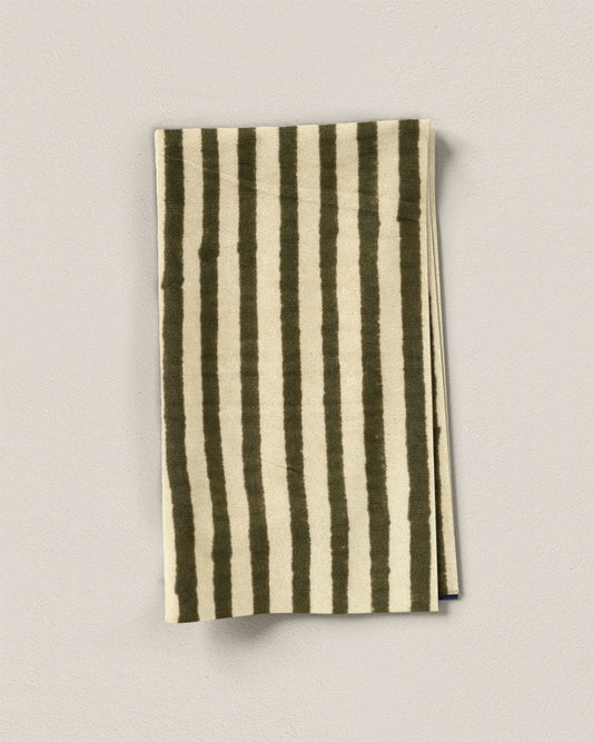 Olive Stripe Block Print Cotton