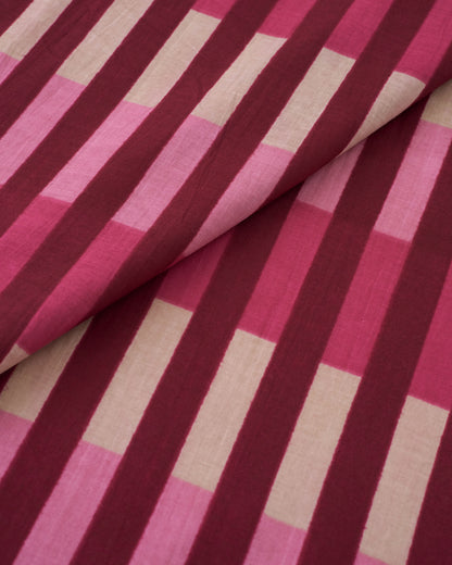 Raspberry Wide Multi Stripe Block Print