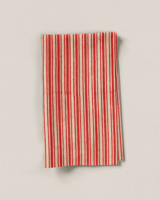 Red Ticking Stripe Screen Print Cotton