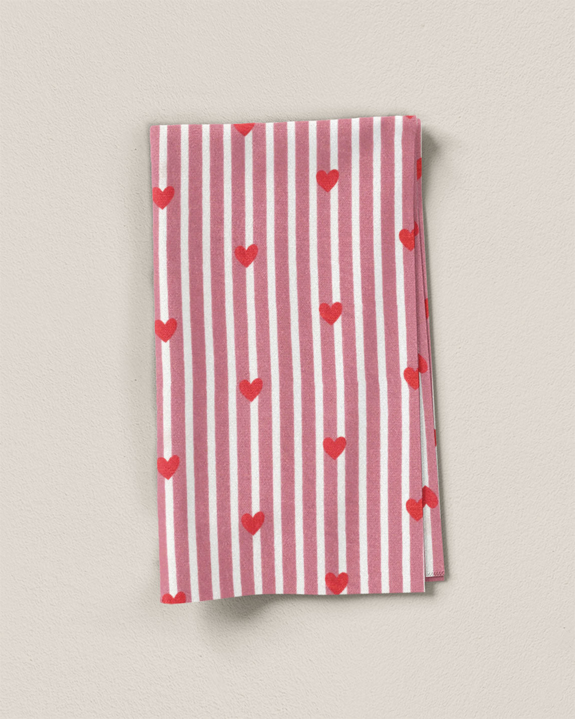 Red Stripe Red Heart Block Print Cotton