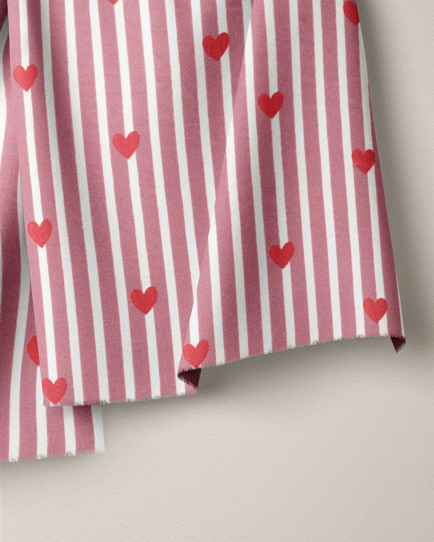 Red Stripe Red Heart Block Print Cotton