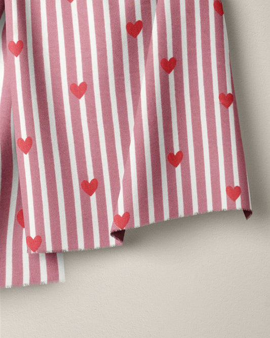 Red Stripe Red Heart Block Print Cotton