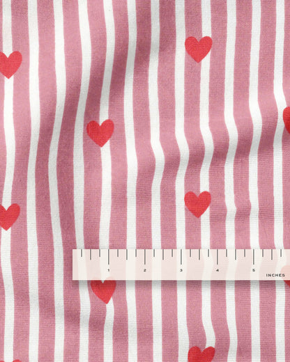 Red Stripe Red Heart Block Print Cotton