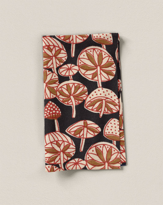 Red and Black Mushroom Block Print Cotton