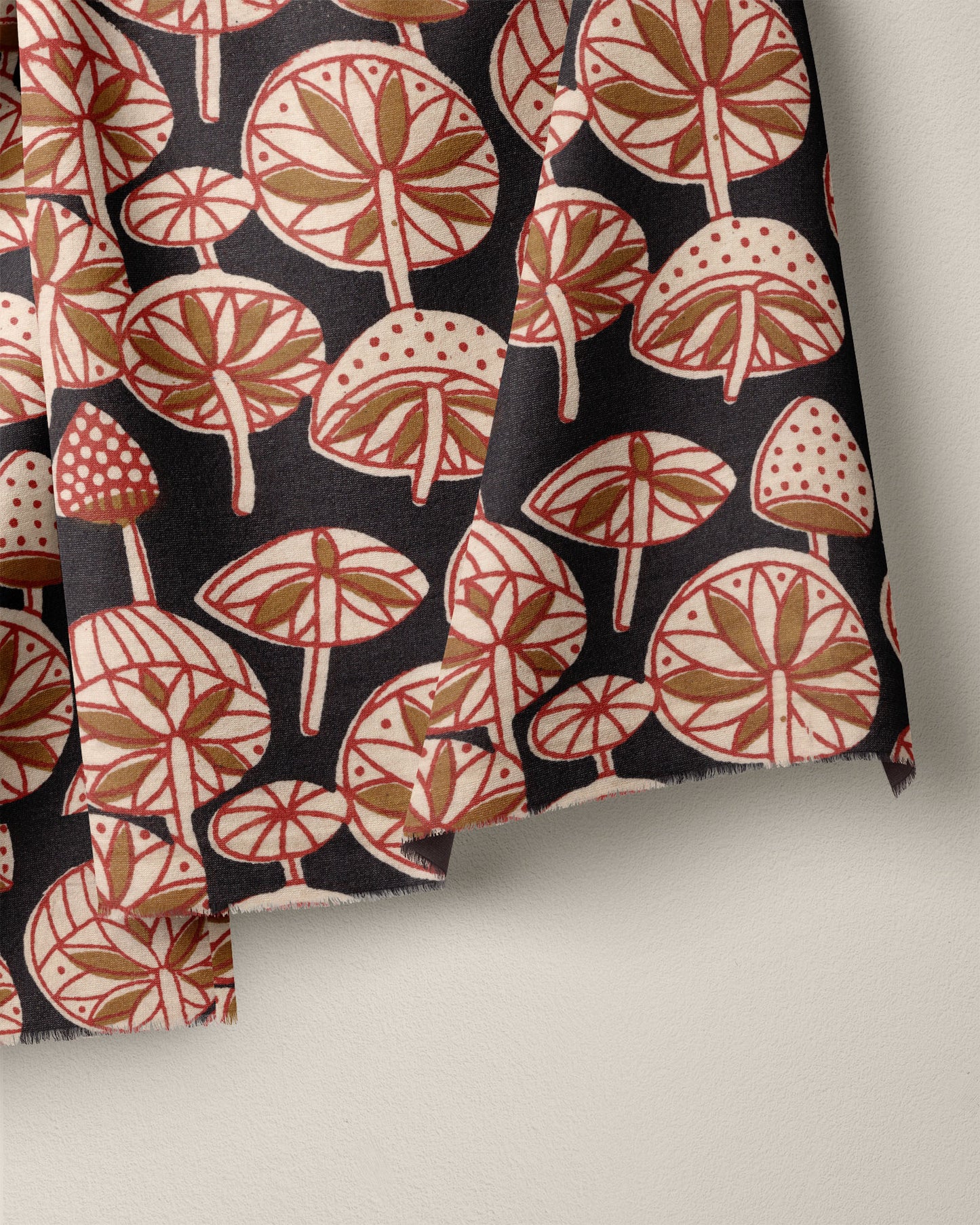 Red and Black Mushroom Block Print Cotton