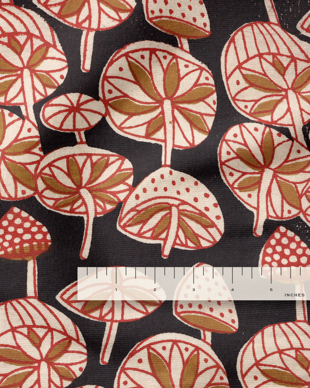 Red and Black Mushroom Block Print Cotton