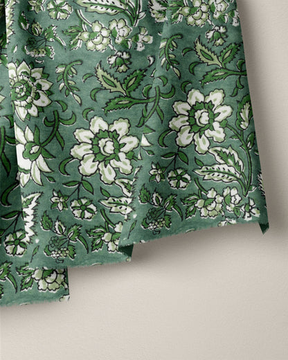 Sea Green Floral Block Print Cotton