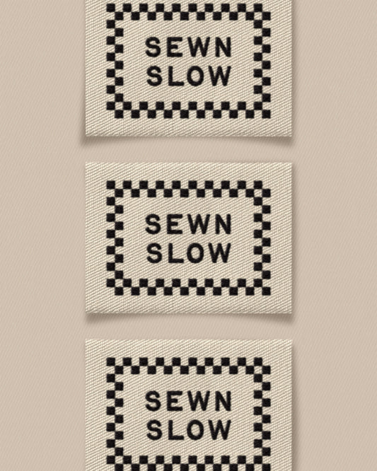 Sewn Slow Black Ivory Garment Labels