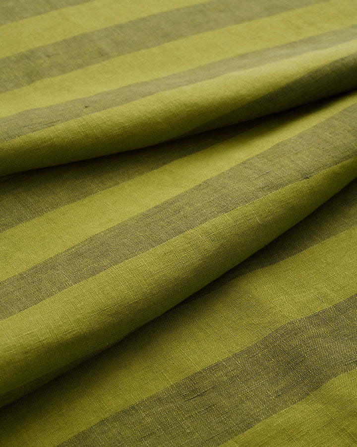 Spanish Olive Club Stripe Washed Linen